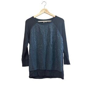 Calvin Klein Jeans Womens Black Sequin Panel Top Size S